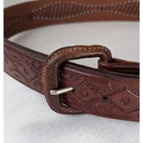 Mens belt Mexican handtooled + woven leather buckle Waist 34-38" 11/2"wide EVU - Picture 5 of 8